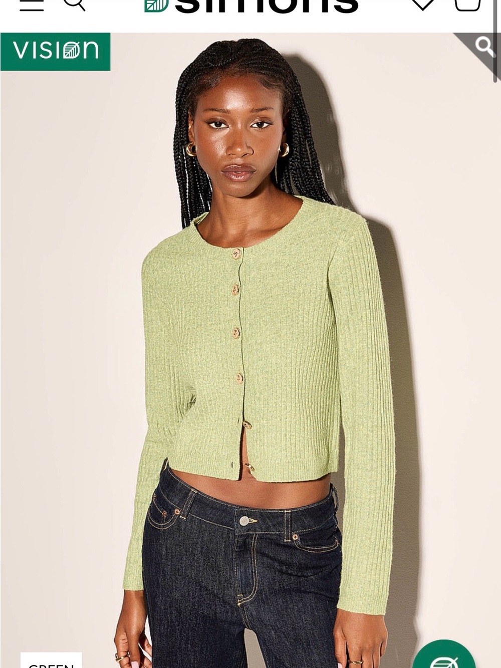 Ribbed Olive Green Button-Front Sweater - Picture 4 of 4